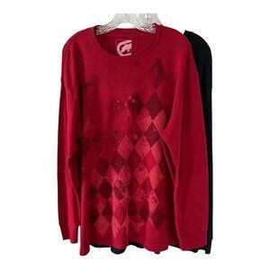Ecko Unltd. Men’s 2XL Long Sleeve Thermal Shirts – Red & Black Diamond Graphic (